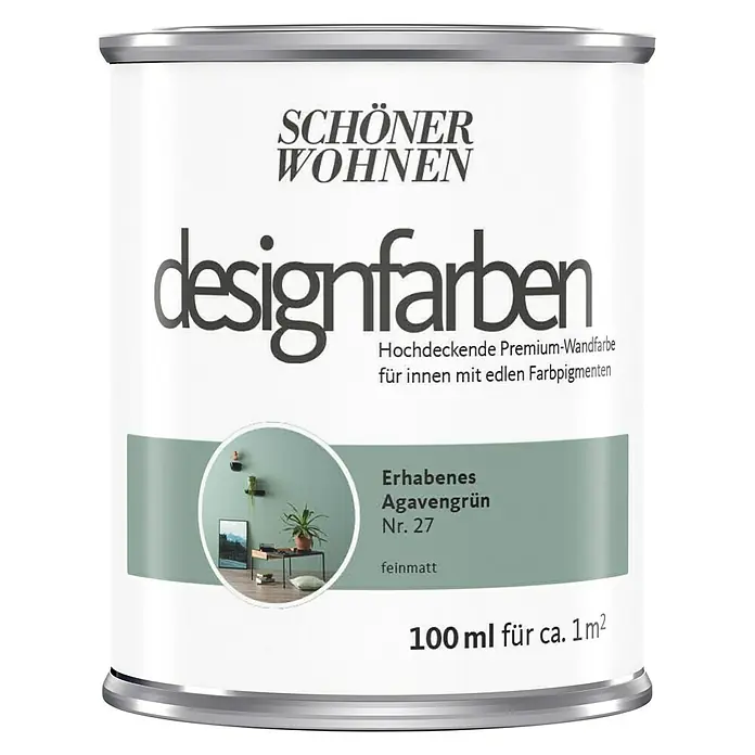 SCHÖNER WOHNEN-Farbe Wandfarbe Designfarbe - Erhabenes Agavengrün, 100 ml, Matt - Vorderansicht