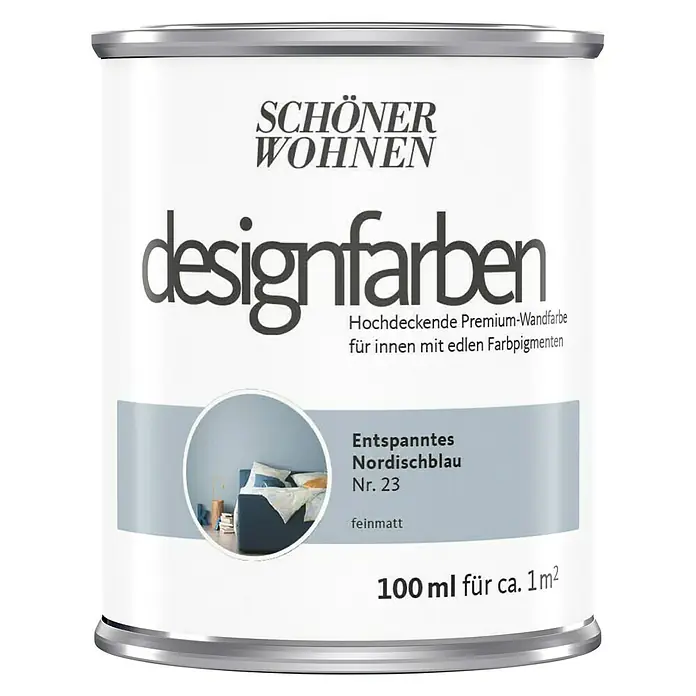SCHÖNER WOHNEN-Farbe Wandfarbe Designfarbe - Entspanntes Nordischblau, 100 ml, Matt - Vorderansicht