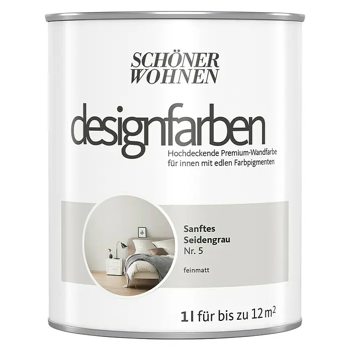 SCHÖNER WOHNEN-Farbe Wandfarbe Designfarbe - Sanftes Seidengrau, 1 l, Matt - Vorderansicht