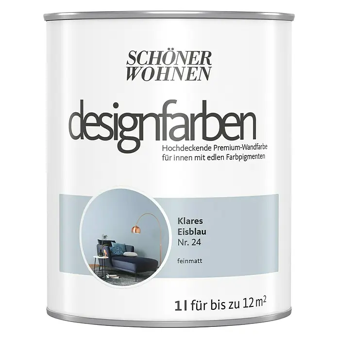SCHÖNER WOHNEN-Farbe Wandfarbe Designfarbe - Klares Eisblau, 1 l, Matt - Vorderansicht