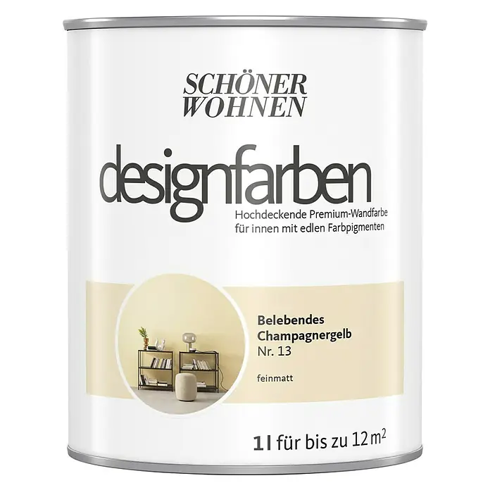 SCHÖNER WOHNEN-Farbe Wandfarbe Designfarbe - Belebendes Champagnergelb, 1 l, Matt - Vorderansicht