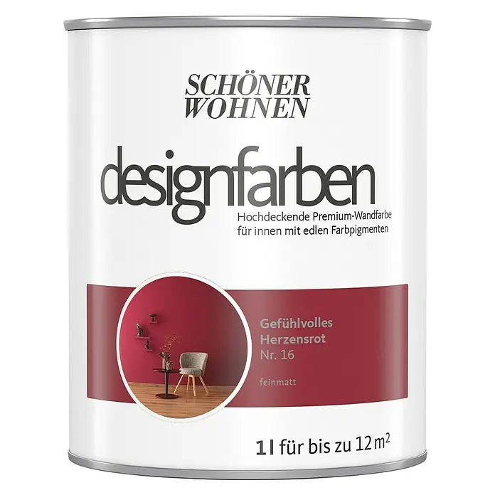 SCHÖNER WOHNEN-Farbe Wandfarbe Designfarbe - Gefühlvolles Herzensrot, 1 l, Matt - Vorderansicht