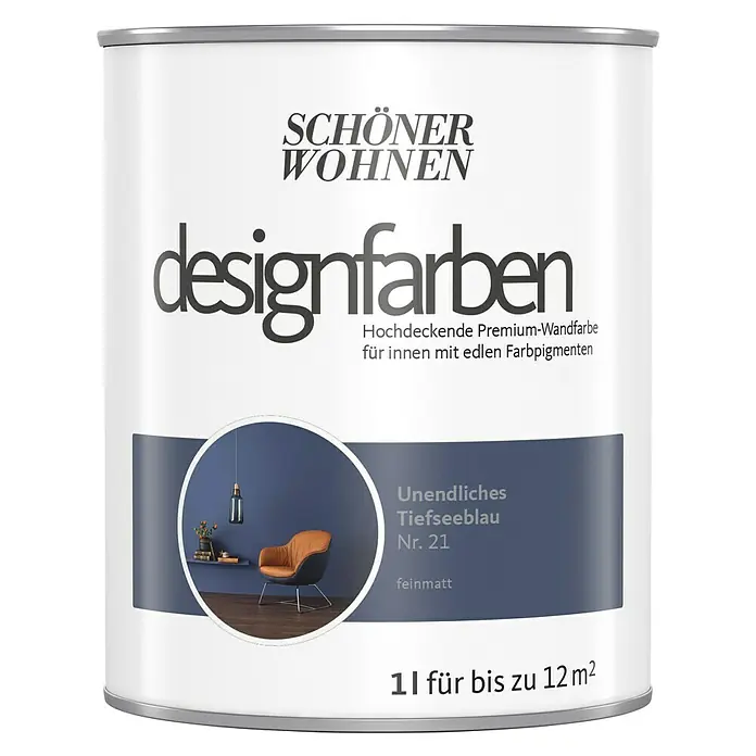 SCHÖNER WOHNEN-Farbe Wandfarbe Designfarbe - Unendliches Tiefseeblau, 1 l, Matt - Vorderansicht