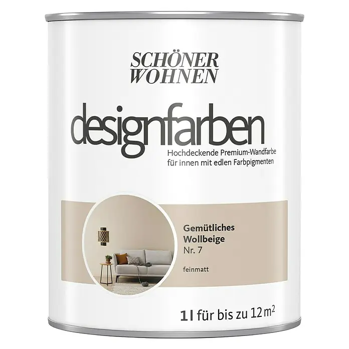 SCHÖNER WOHNEN-Farbe Wandfarbe Designfarbe - Gemütliches Wollbeige, 1 l, Matt - Vorderansicht