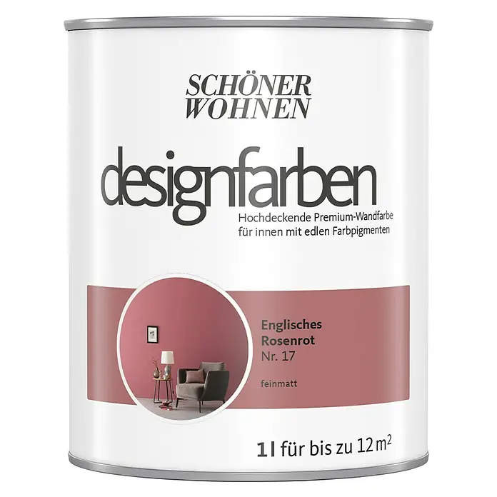 SCHÖNER WOHNEN-Farbe Wandfarbe Designfarbe - Englisches Rosenrot, 1 l, Matt - Vorderansicht