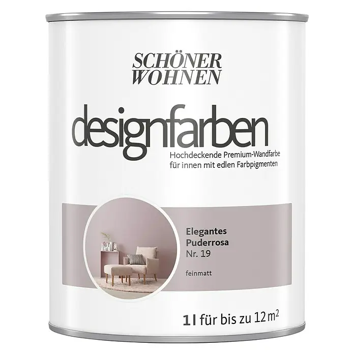 SCHÖNER WOHNEN-Farbe Wandfarbe Designfarbe - Elegantes Puderrosa, 1 l, Matt - Vorderansicht