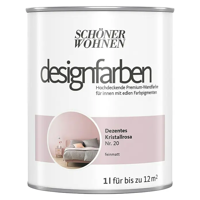 SCHÖNER WOHNEN-Farbe Wandfarbe Designfarbe - Dezentes Kristallrosa, 1 l, Matt - Vorderansicht