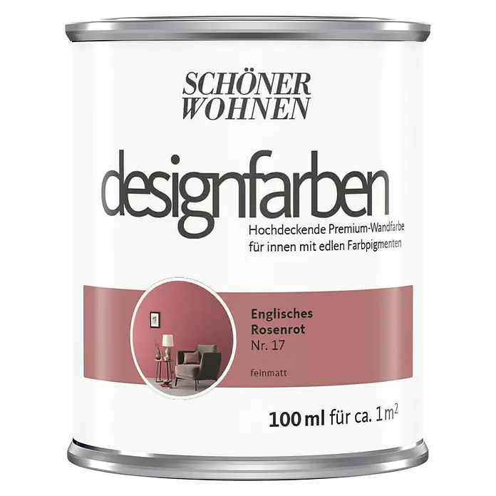 SCHÖNER WOHNEN-Farbe Wandfarbe Designfarbe - Englisches Rosenrot, 100 ml, Matt - Vorderansicht