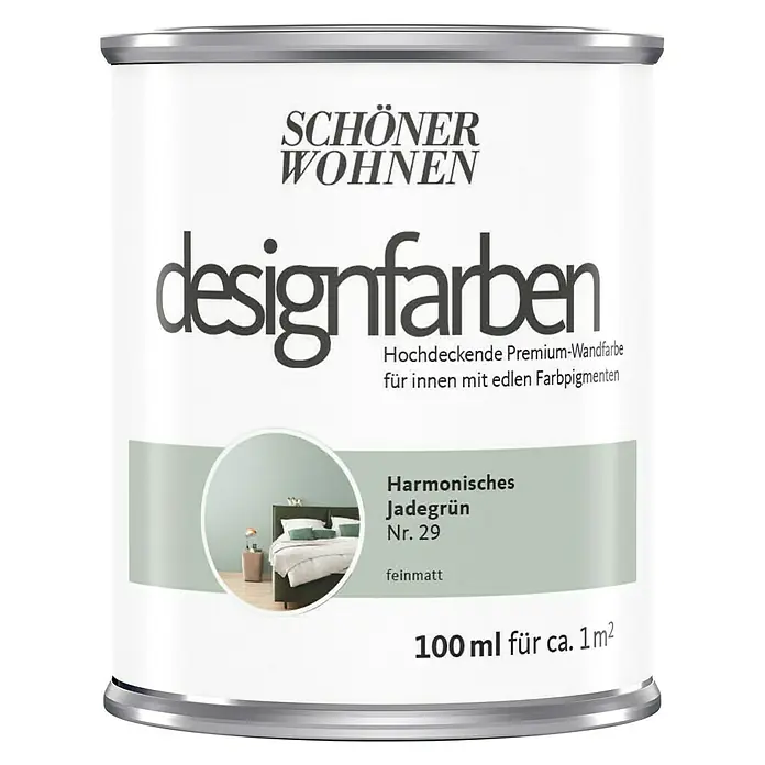 SCHÖNER WOHNEN-Farbe Wandfarbe Designfarbe - Harmonisches Jadegrün, 100 ml, Matt - Vorderansicht