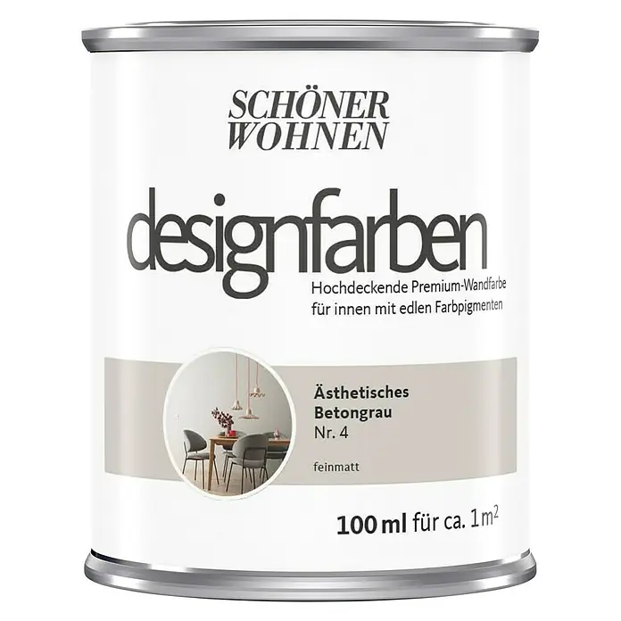 SCHÖNER WOHNEN-Farbe Wandfarbe Designfarbe - Ästhetisches Betongrau, 100 ml, Matt - Vorderansicht