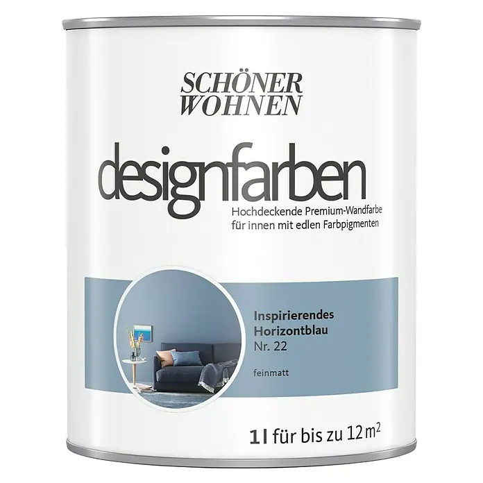 SCHÖNER WOHNEN-Farbe Wandfarbe Designfarbe - Inspirierendes Horizontblau, 1 l, Matt - Vorderansicht