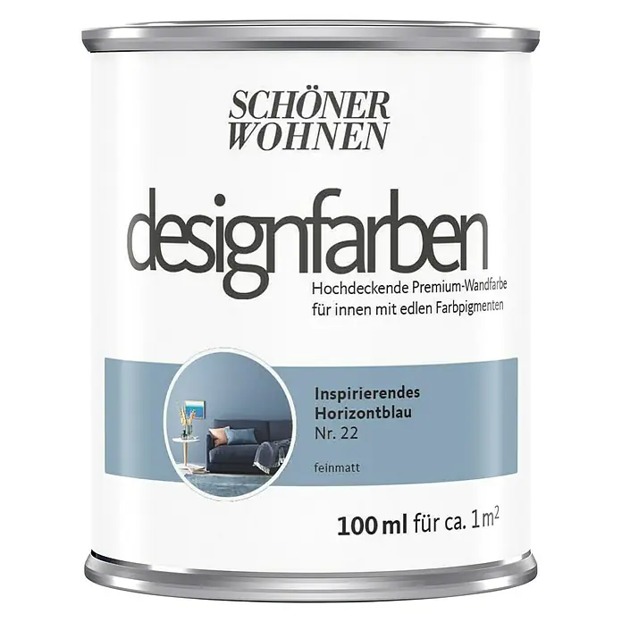 SCHÖNER WOHNEN-Farbe Wandfarbe Designfarbe - Inspirierendes Horizontblau, 100 ml, Matt - Vorderansicht