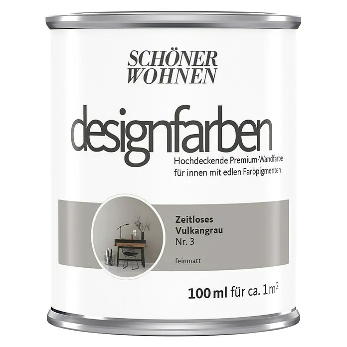 SCHÖNER WOHNEN-Farbe Wandfarbe Designfarbe - Zeitloses Vulkangrau, 100 ml, Matt - Vorderansicht
