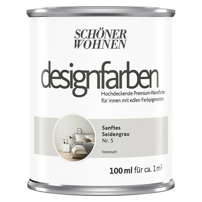 SCHÖNER WOHNEN-Farbe Wandfarbe Designfarbe - Sanftes Seidengrau, 100 ml, Matt - Vorderansicht