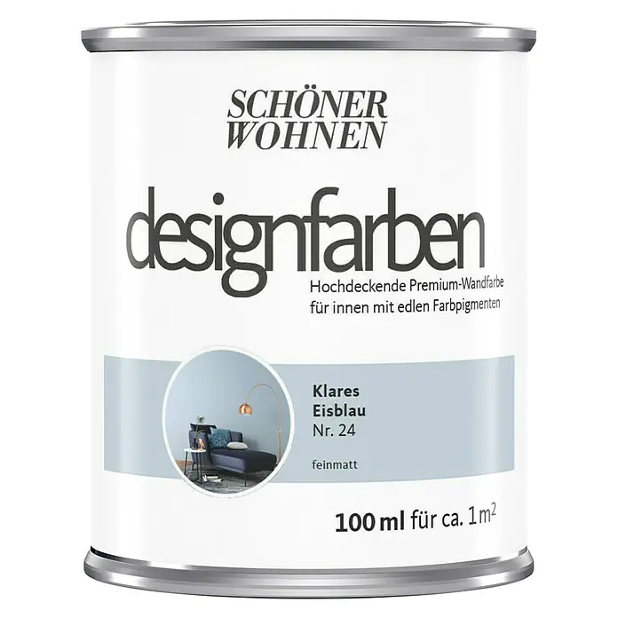 SCHÖNER WOHNEN-Farbe Wandfarbe Designfarbe - Klares Eisblau, 100 ml, Matt - Vorderansicht