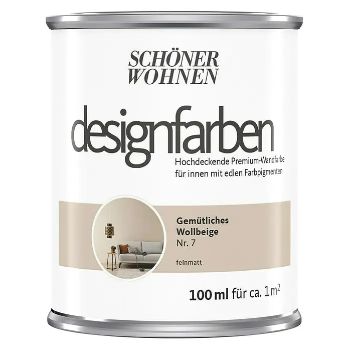SCHÖNER WOHNEN-Farbe Wandfarbe Designfarbe - Gemütliches Wollbeige, 100 ml, Matt - Vorderansicht