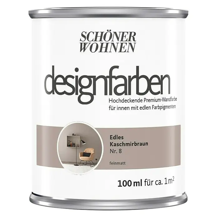 SCHÖNER WOHNEN-Farbe Wandfarbe Designfarbe - Edles Kaschmirbraun, 100 ml, Matt - Vorderansicht