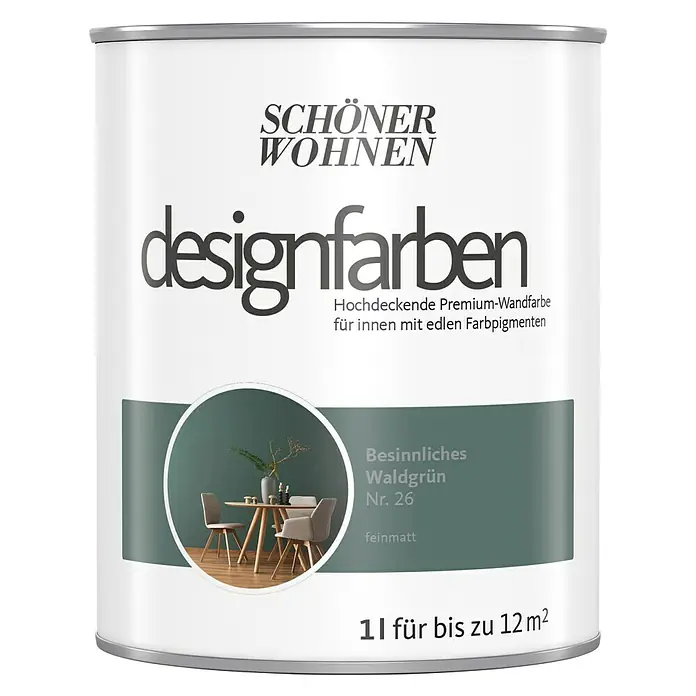 SCHÖNER WOHNEN-Farbe Wandfarbe Designfarbe - Besinnliches Waldgrün, 1 l, Matt - Vorderansicht