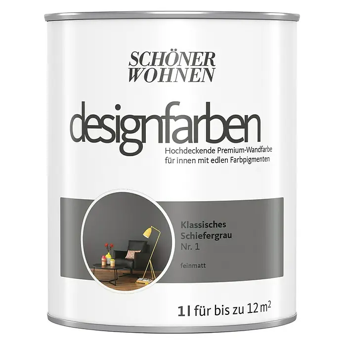 SCHÖNER WOHNEN-Farbe Wandfarbe Designfarbe - Klassisches Schiefergrau, 1 l, Matt - Vorderansicht