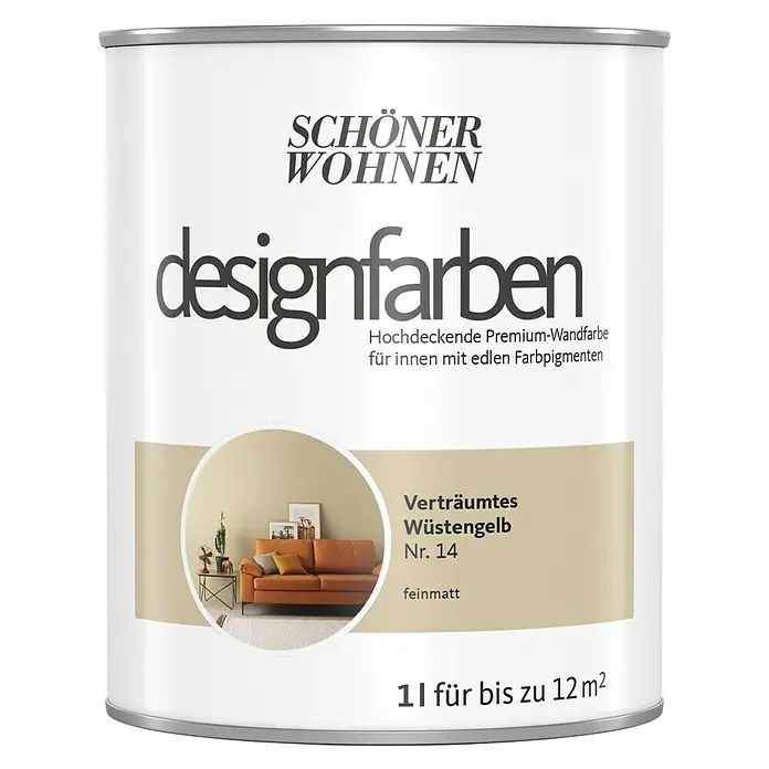 SCHÖNER WOHNEN-Farbe Wandfarbe Designfarbe - Verträumtes Wüstengelb, 1 l, Matt - Vorderansicht