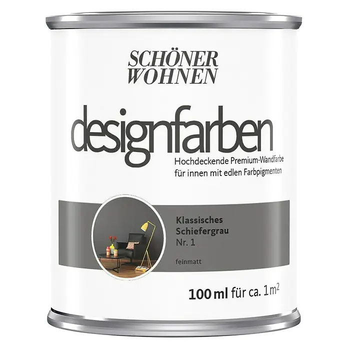 SCHÖNER WOHNEN-Farbe Wandfarbe Designfarbe - Klassisches Schiefergrau, 100 ml, Matt - Vorderansicht