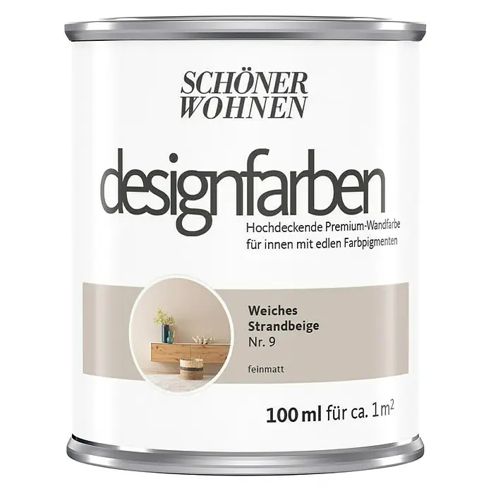 SCHÖNER WOHNEN-Farbe Wandfarbe Designfarbe - Weiches Strandbeige, 100 ml, Matt - Vorderansicht