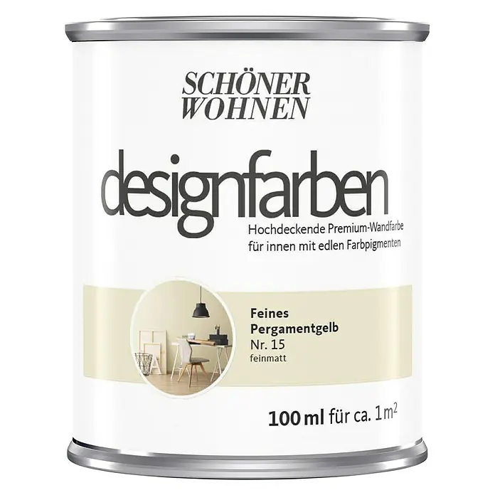 SCHÖNER WOHNEN-Farbe Wandfarbe Designfarbe - Feines Pergamentgelb, 100 ml, Matt - Vorderansicht