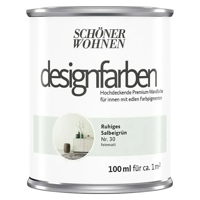 SCHÖNER WOHNEN-Farbe Wandfarbe Designfarbe - Ruhiges Salbeigrün, 100 ml, Matt - Vorderansicht