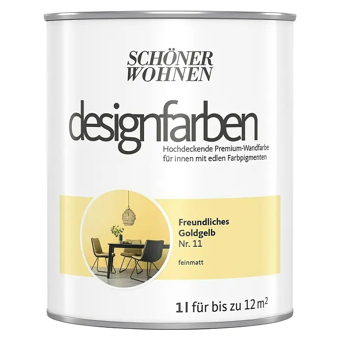 SCHÖNER WOHNEN-Farbe Wandfarbe Designfarbe - Freundliches Goldgelb, 1 l, Matt - Vorderansicht