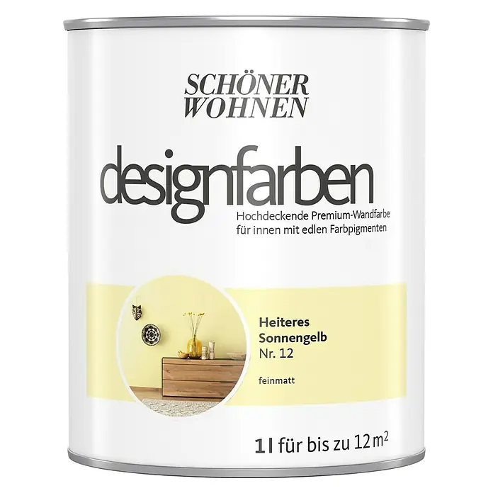 SCHÖNER WOHNEN-Farbe Wandfarbe Designfarbe - Heiteres Sonnengelb, 1 l, Matt - Vorderansicht