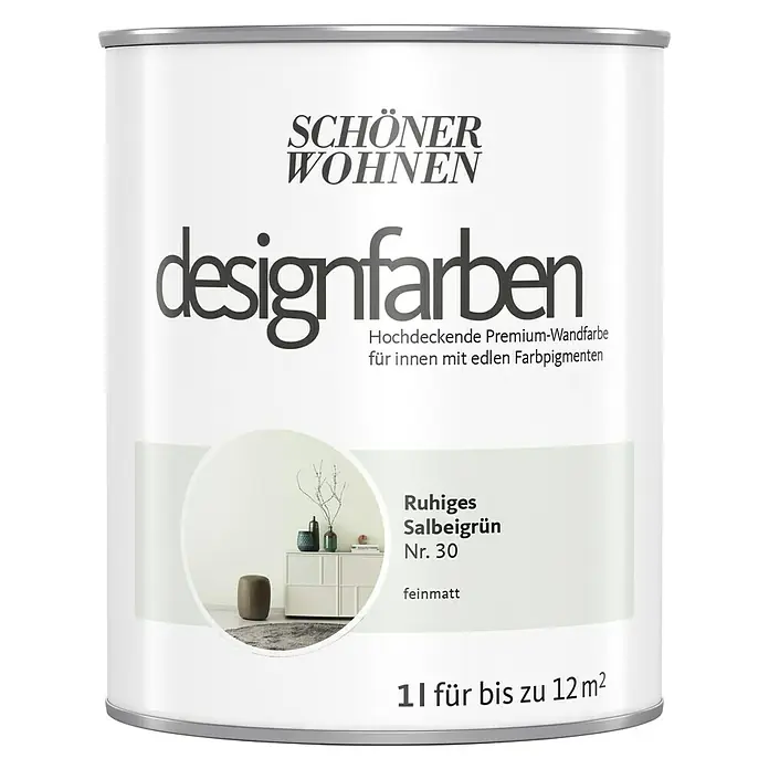 SCHÖNER WOHNEN-Farbe Wandfarbe Designfarbe - Ruhiges Salbeigrün, 1 l, Matt - Vorderansicht