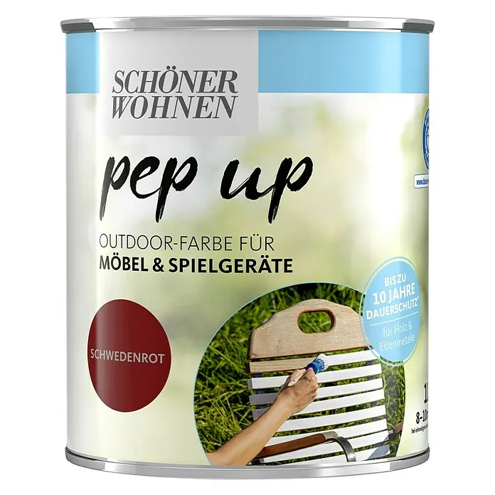 SCHÖNER WOHNEN-Farbe Pep up Outdoor-Farbe für Möbel & Spielgeräte - Schwedenrot, 1 l, Seidenmatt - Vorderansicht