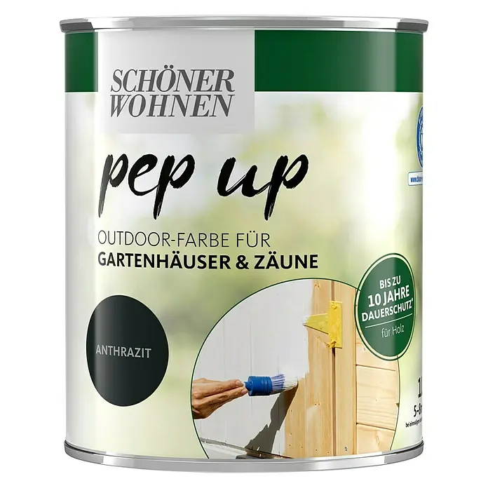 SCHÖNER WOHNEN-Farbe Pep up Outdoor-Farbe für Gartenhäuser & Zäune - Anthrazit, 1 l, Seidenmatt - Vorderansicht