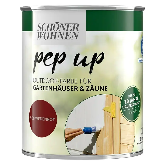 SCHÖNER WOHNEN-Farbe Pep up Outdoor-Farbe für Gartenhäuser & Zäune - Schwedenrot, 1 l, Seidenmatt - Vorderansicht