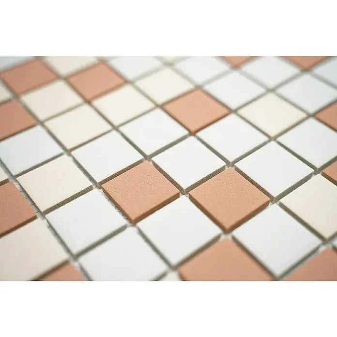 Mozaïektegel vierkant AT 601 - 33 x 30,2 cm, Wit/beige/terracotta, Mat - Close-up