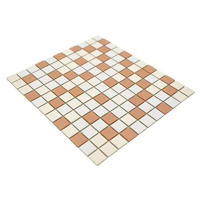 Mozaïektegel vierkant AT 601 - 33 x 30,2 cm, Wit/beige/terracotta, Mat - Diagonaal zicht