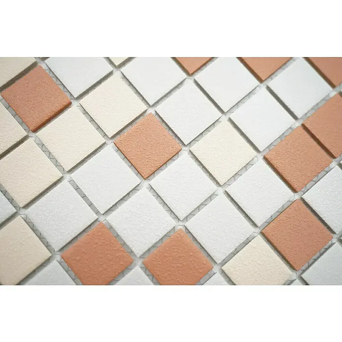 Mozaïektegel vierkant AT 601 - 33 x 30,2 cm, Wit/beige/terracotta, Mat - Close-up