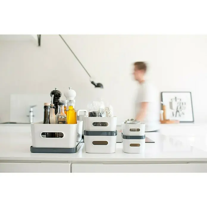 SmartStore Aufbewahrungsbox Compact - L x B x H: 14,5 x 9 x 6 cm, Kunststoff, Weiß - Anwendungsbeispiel