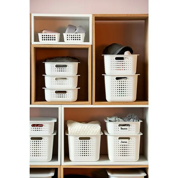 SmartStore Caja de almacenaje Basket Recycled 10 - L x An x Al: 37 x 28 x 10 cm, Blanco - Foto ambiente