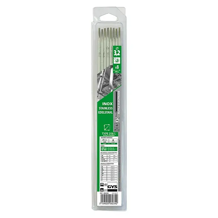 Gys Edelstahl-Elektrode 316 L - Durchmesser: 3,2 mm, 8 Stk. - Vorderansicht