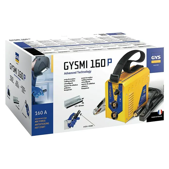 Gys Elektrodenschweißgerät GYSMI 160P - Schweißstrom: 10 - 160 A, Elektrodenstärke: 1,6 - 4 mm - Diagonale Ansicht