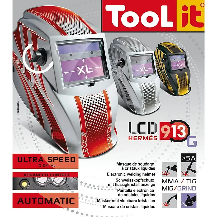 Gys Schweißhelm LCD Hermes - Maße Sichtfenster: 98 x 43 mm, Schutzstufe: 9 - 13