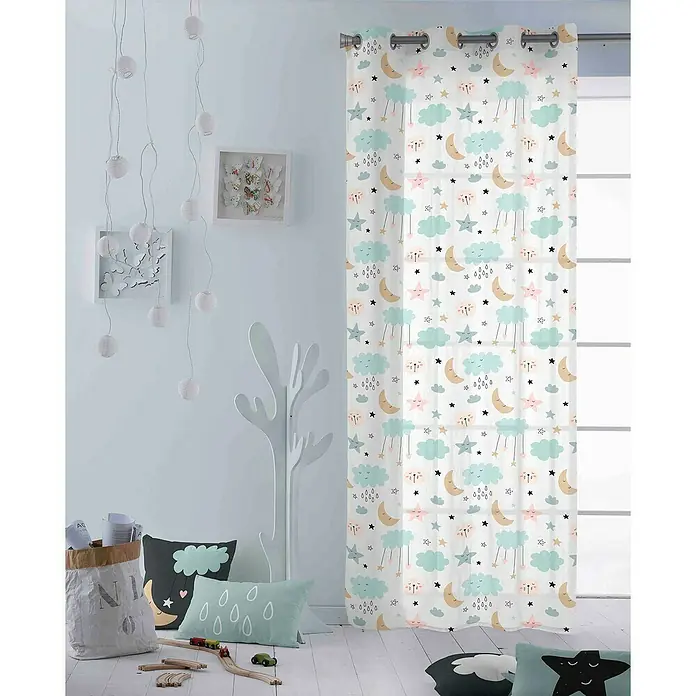 Cortina con ollaos Lunas - Estrellas - 140 x 260 cm, 100% Algodón, Multicolor - Foto ambiente