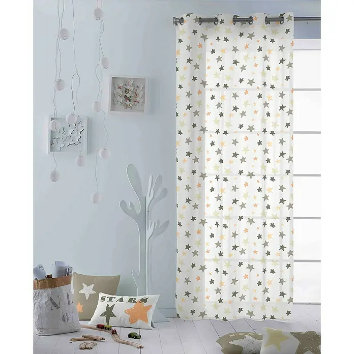 Cortina con ollaos Estrellas - 140 x 260 cm, 100% Algodón, Multicolor - Foto ambiente
