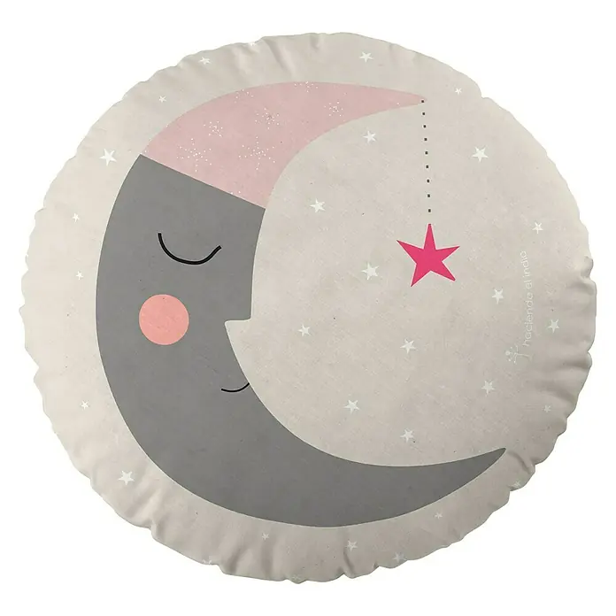 Cojín circular Luna-Paraguas - Multicolor, Diámetro: 40 cm, 100% algodón - Vista frontal