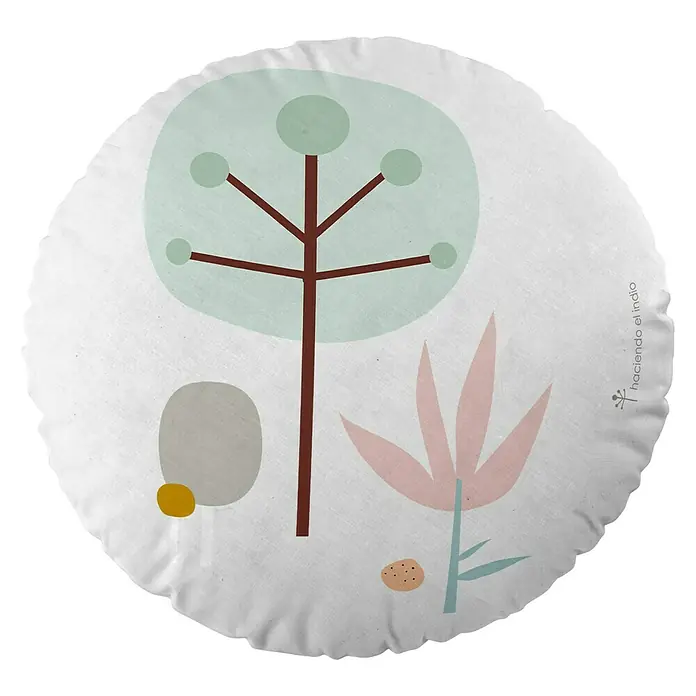 Cojín circular Árbol-Nube - Multicolor, Diámetro: 40 cm, 100% algodón - Vista frontal