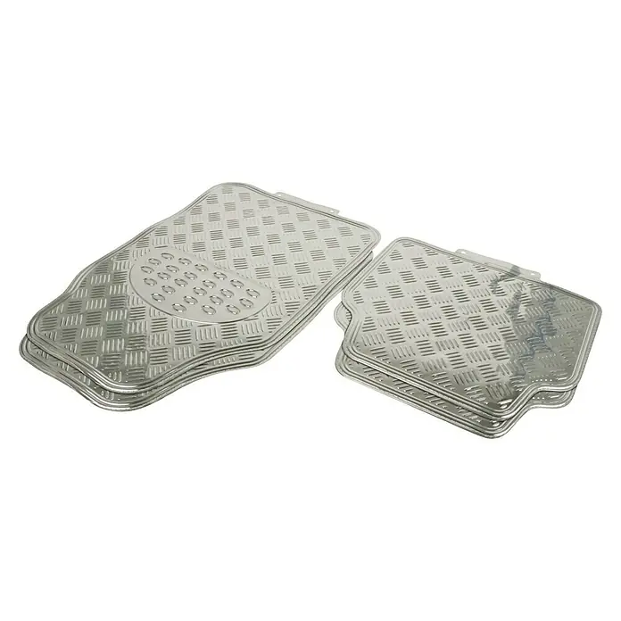 Carpoint Set automatten Aluminium Traanplaat - Aluminium, Zilver, 4-delig - Diagonaal zicht