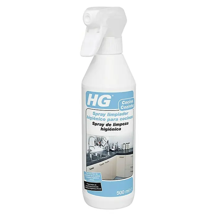 HG Limpiador higiénico spray cocinas - 500 ml, Botella con cabezal rociable - Vista frontal