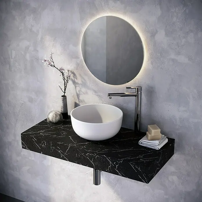 Lavabo de sobremesa Trenzo - 37 x 37 cm, Blanco - Foto ambiente