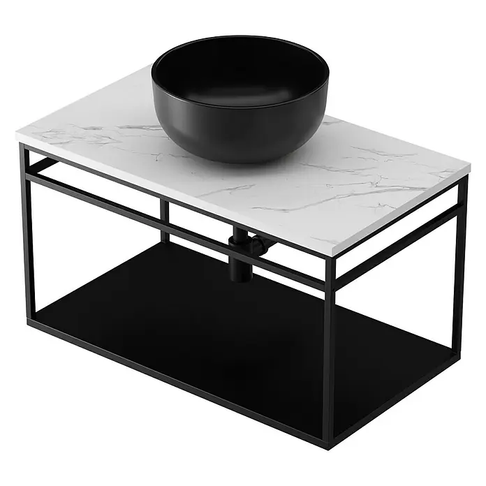 Estructura de metal con encimera y lavabo - 46 x 81 x 62 cm, Negro - Vista angular